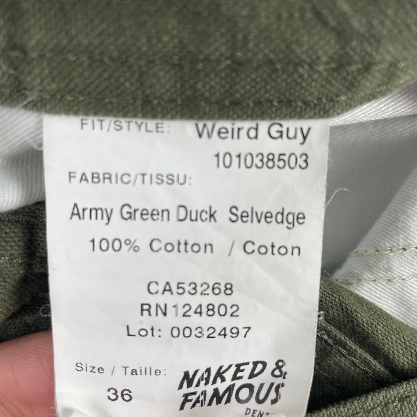Naked & Famous Army Green Duck Selvedge Jeans