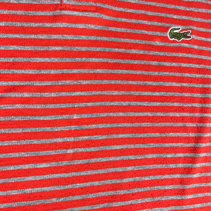 Lacoste Red Grey Striped Long Sleeve Polo Shirt