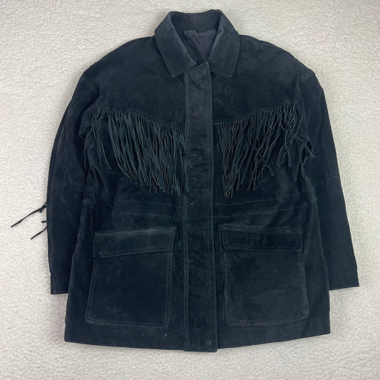 Vintage Black Western Fringe Leather Jacket