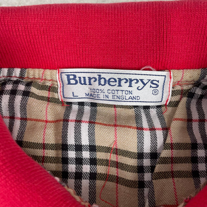 Vintage Burberrys Red Embroidered Crest Long Sleeve Polo Shirt L