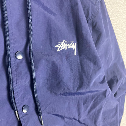 Stussy Navy Blue Snap Button Trench Rain Coat