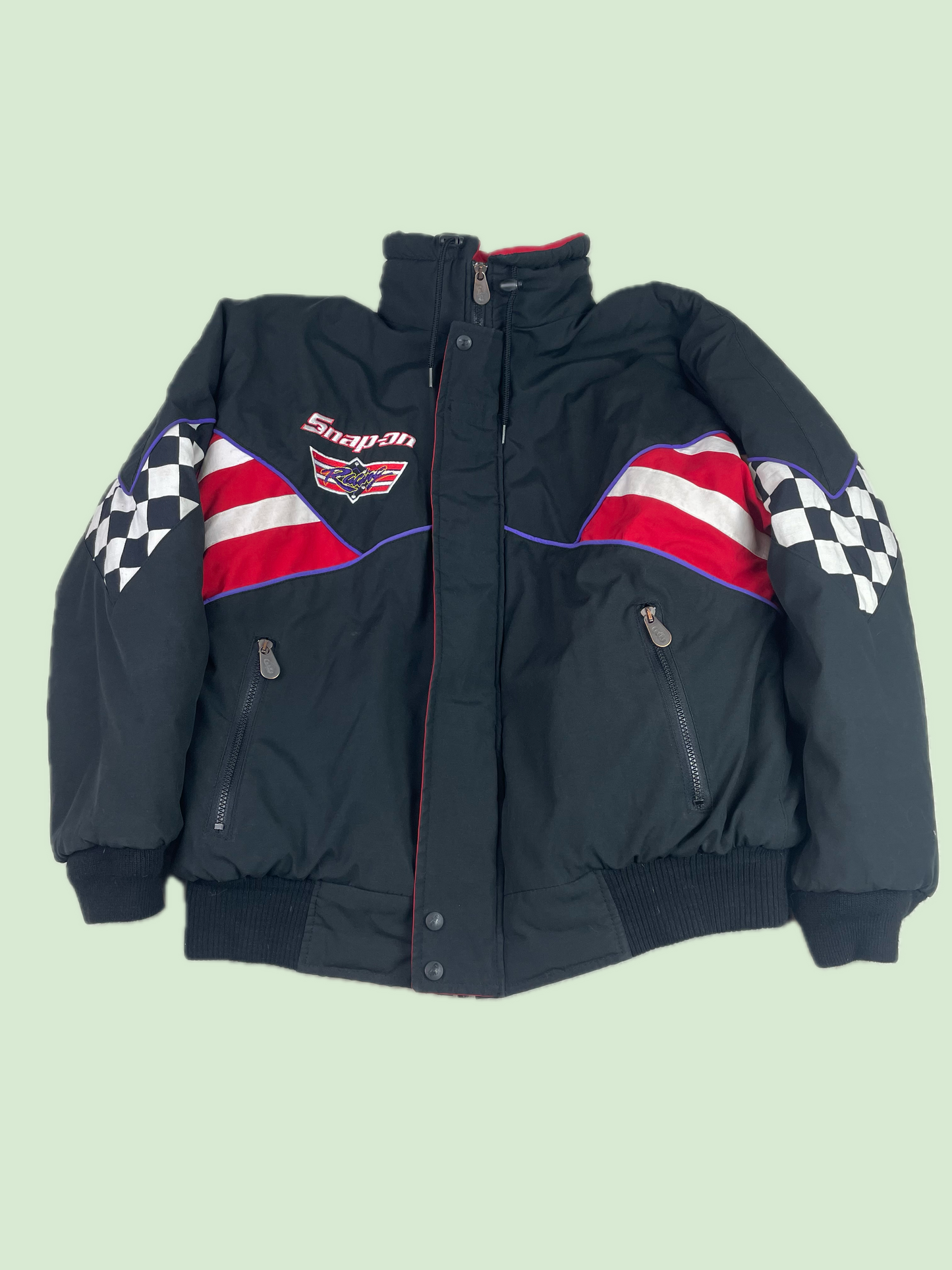 Snap-on Racing Embroidered Padded Jacket Checkerboard Sleeve