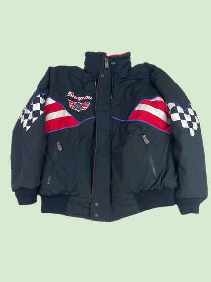 Snap-on Racing Embroidered Padded Jacket Checkerboard Sleeve