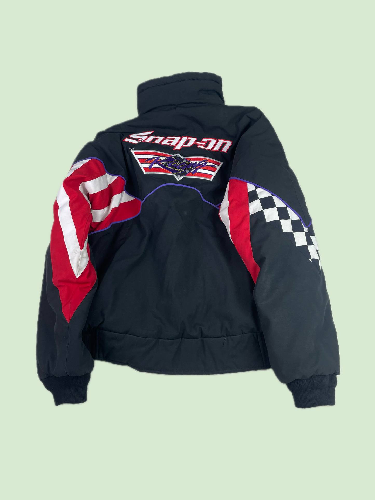 Snap-on Racing Embroidered Padded Jacket Checkerboard Sleeve