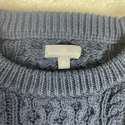 LL Bean Fisherman 3D Cable Knit Navy Blue Sweater
