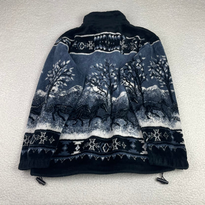 Vintage Blue Horse Nature Deep Pile Fleece Full Zip Jacket L