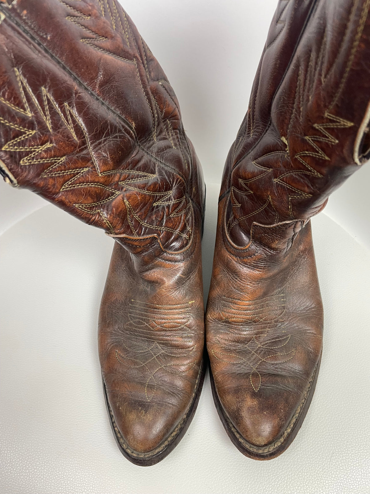 Vintage Brown Full Grain Leather Western Cowboy Boots 8.5