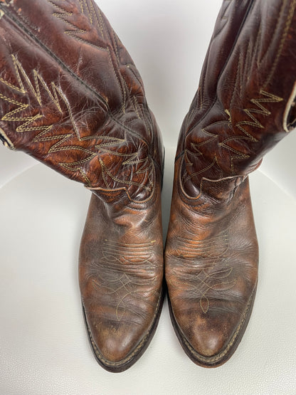Vintage Brown Full Grain Leather Western Cowboy Boots 8.5