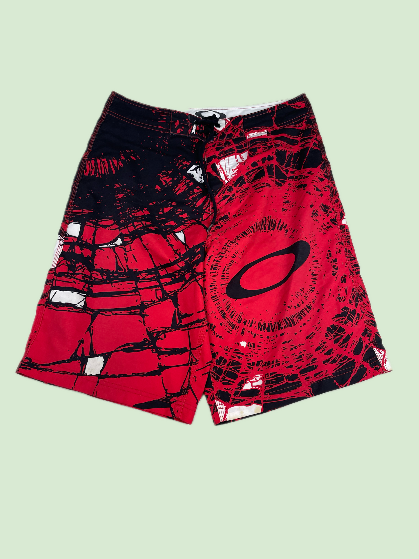 Oakley Red Black Graphic Print Board Shorts Swim Trunks
