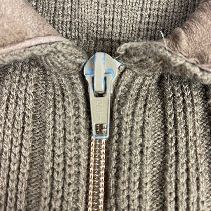 Vintage St Michael Brown Ribbed Suede Trim Zip Up Sweater 42