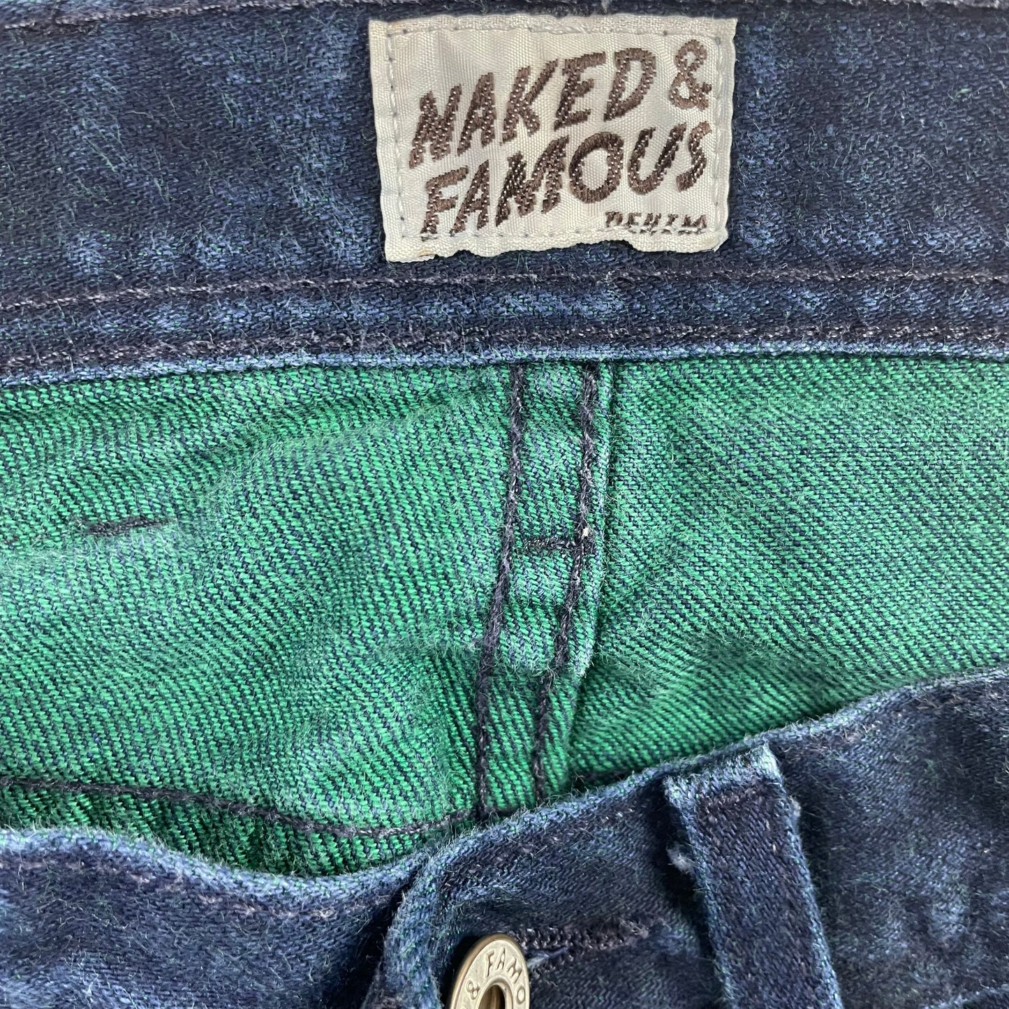 Naked & Famous Green Weft Selvedge Dark Wash Jeans