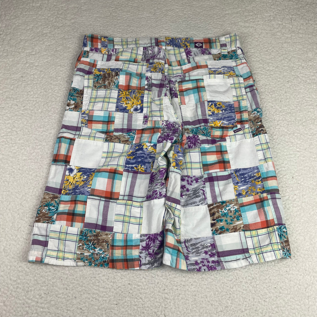 Y2K Enyce Patchwork Plaid Floral Cotton Baggy Shorts 34 Hip Hop Street