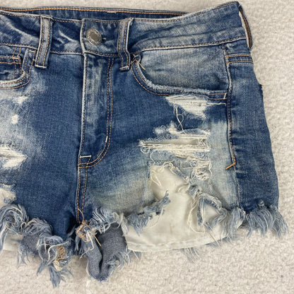 American Eagle Blue Denim Hi-Rise Shortie Denim Micro Shorts 2 Frayed