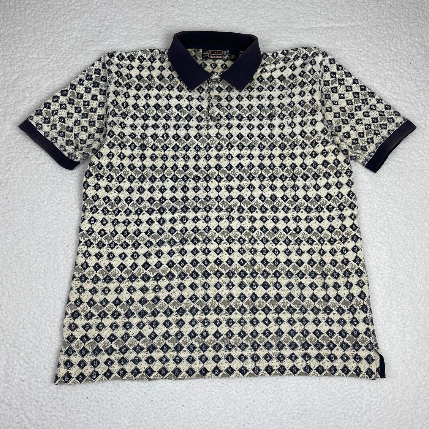 Vintage Jantzen Old Money Repeating Tile Graphic Polo