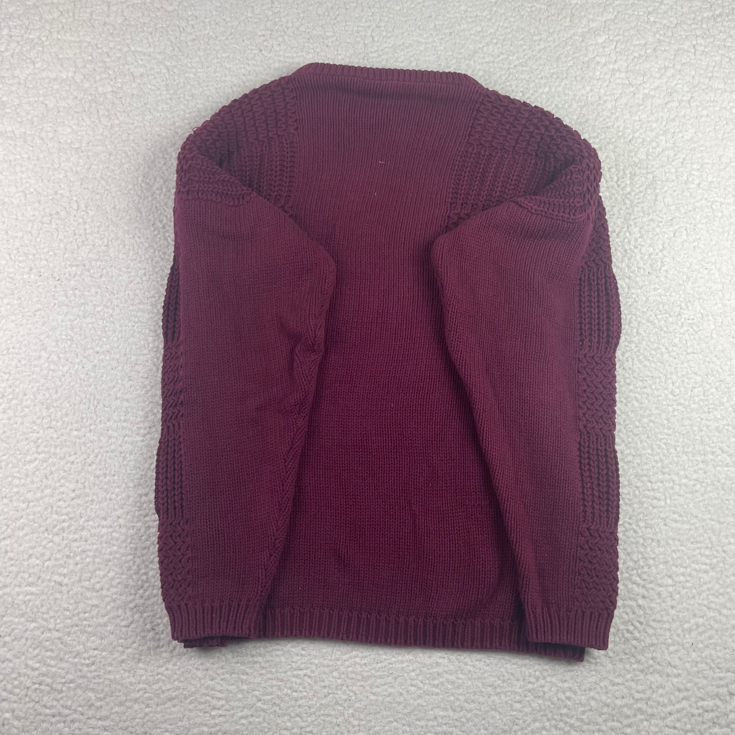 Vintage 3D Knit Texture Fisherman Wine Drop Shoulder Sweater