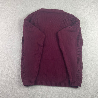 Vintage 3D Knit Texture Fisherman Wine Drop Shoulder Sweater