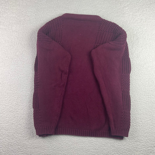 Vintage 3D Knit Texture Fisherman Wine Drop Shoulder Sweater