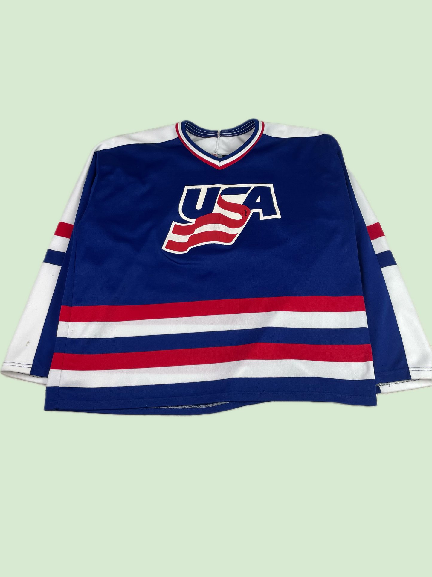 Vintage CCM USA Hockey Jersey Blue White Red Made in Canada
