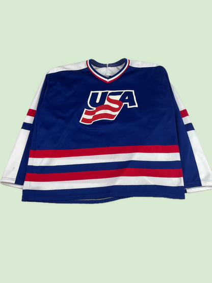 Vintage CCM USA Hockey Jersey Blue White Red Made in Canada