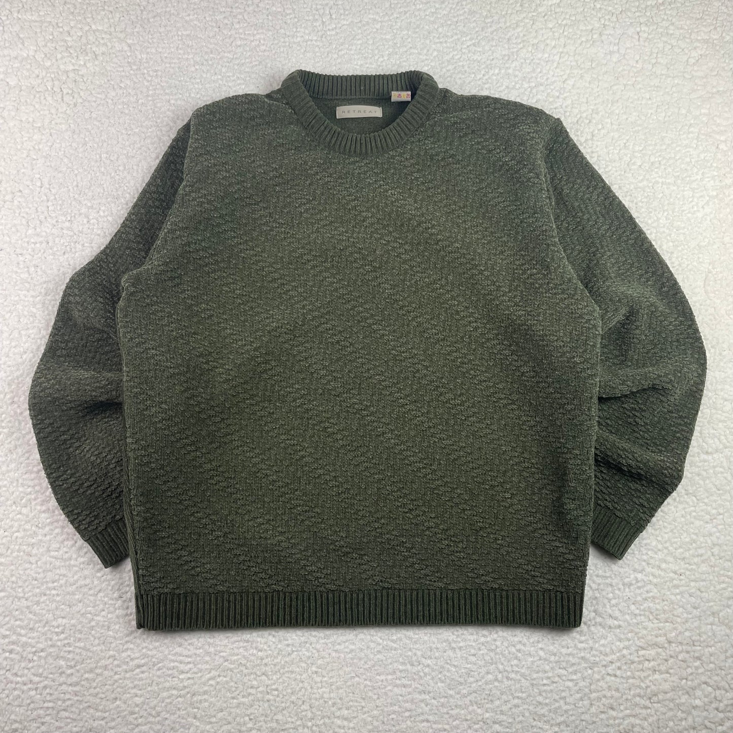 Vintage Chevron Knit Geometric Texture Sage Green Sweater