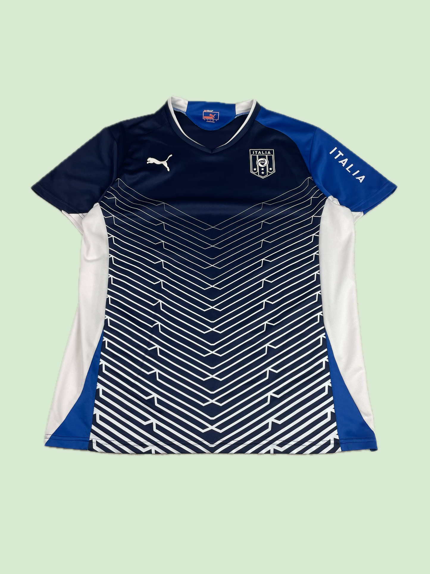 Puma Italia FIGC Soccer Training Jersey Blue White Chevron