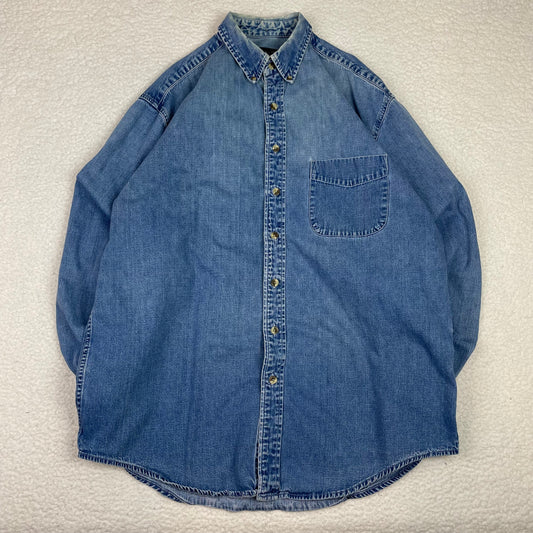 Vintage Eddie Bauer Medium Wash Denim Button Up Shirt