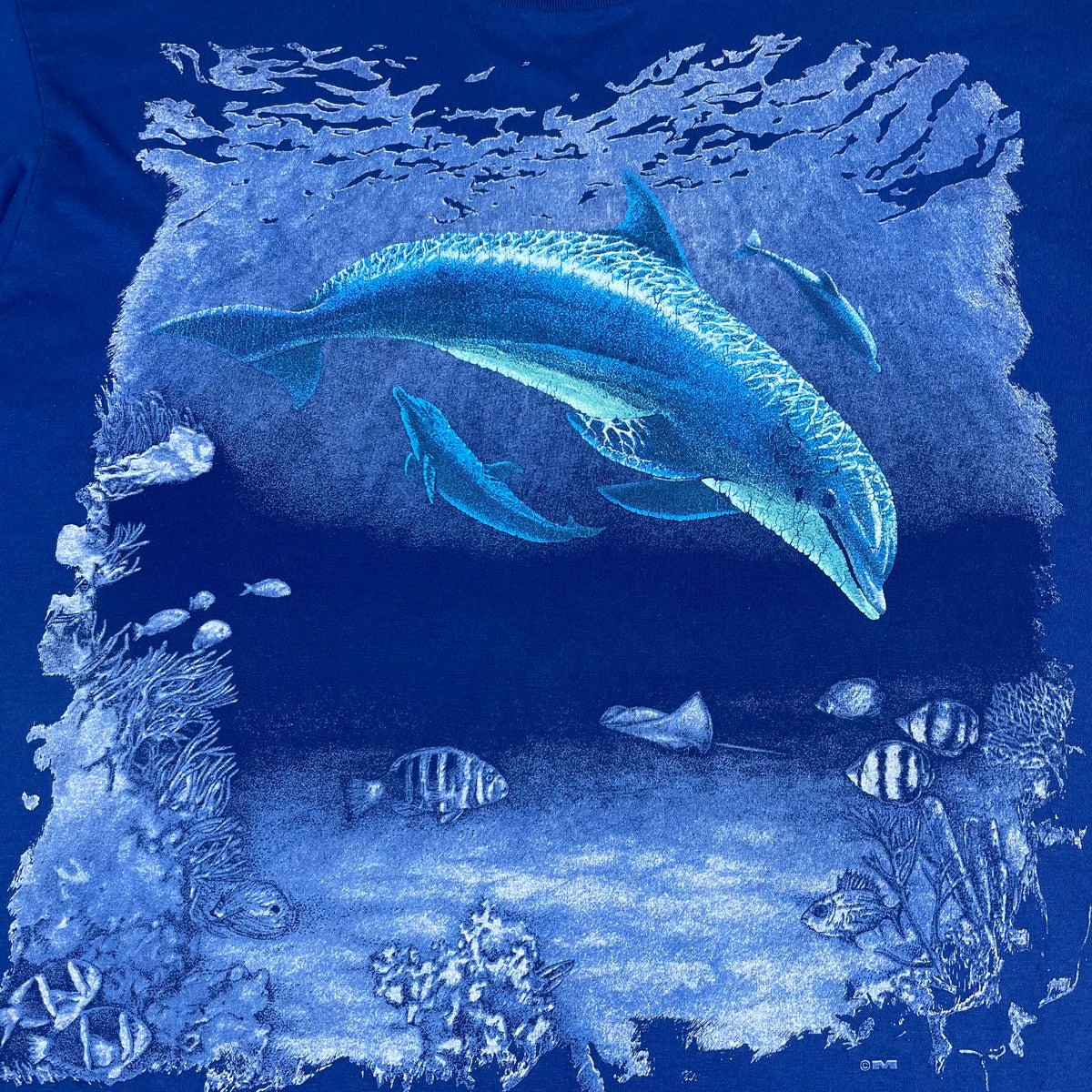 Vintage Sunshine Apparel Blue Dolphin Florida Graphic T-Shirt Large