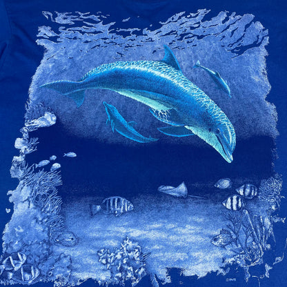 Vintage Sunshine Apparel Blue Dolphin Florida Graphic T-Shirt Large