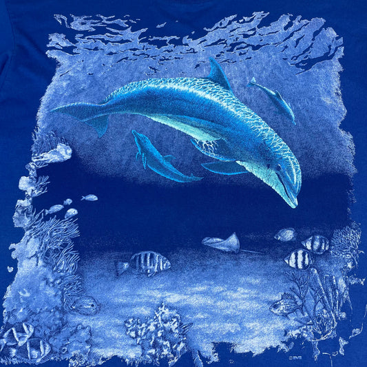 Vintage Sunshine Apparel Blue Dolphin Florida Graphic T-Shirt Large