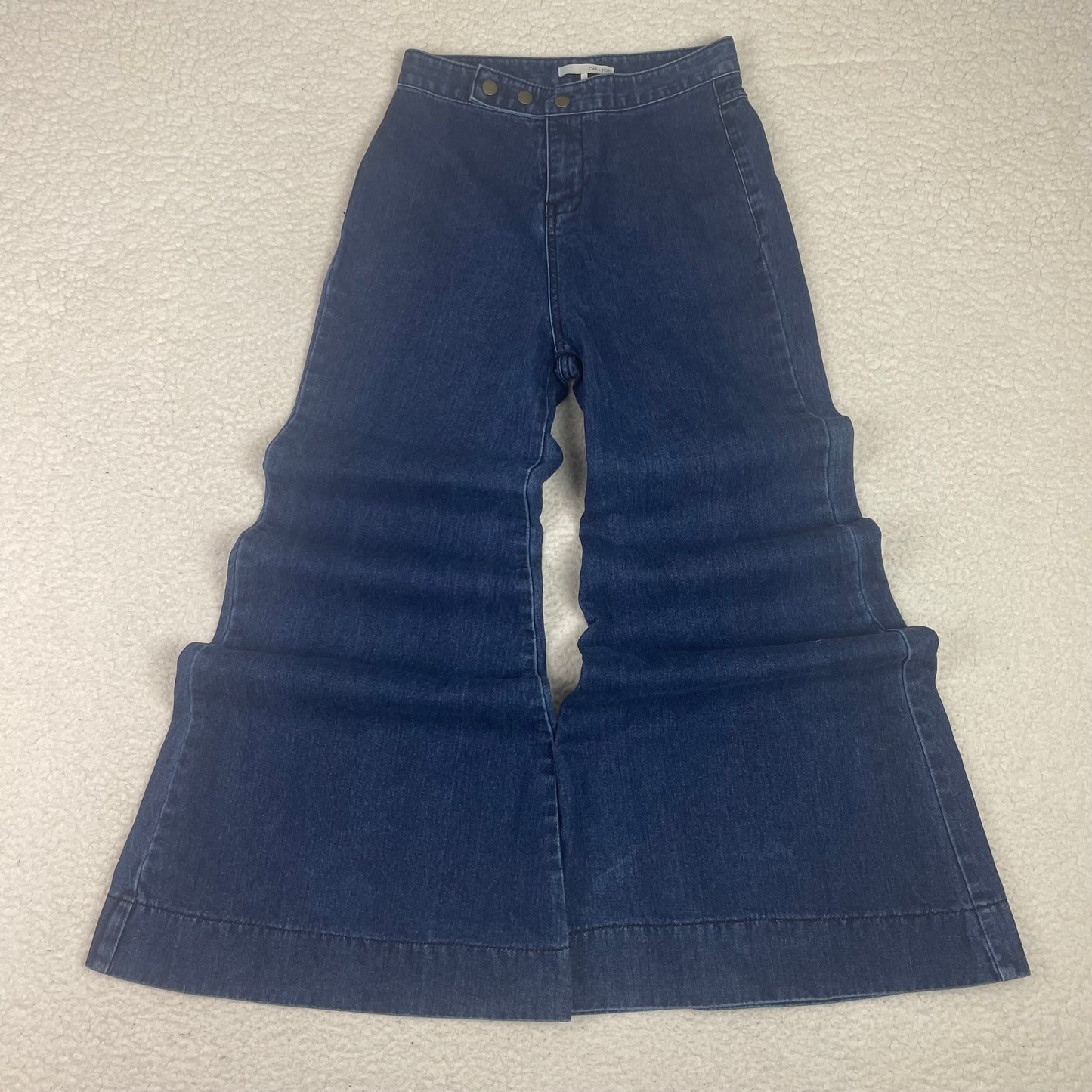 Oak + Fort Dark Blue Wash Wide Leg Flare Bell Bottom Jeans