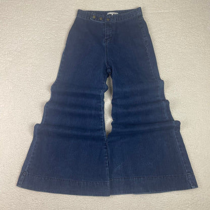 Oak + Fort Dark Blue Wash Wide Leg Flare Bell Bottom Jeans