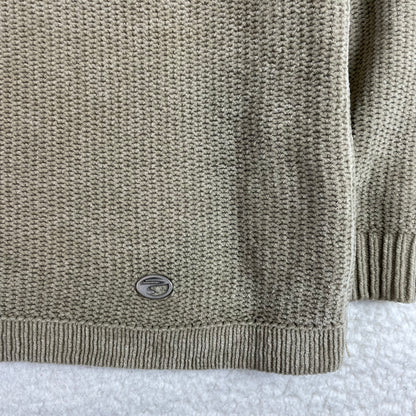 Y2K Point Zero Rollup Collar Boxy Fisherman Biege Sweater