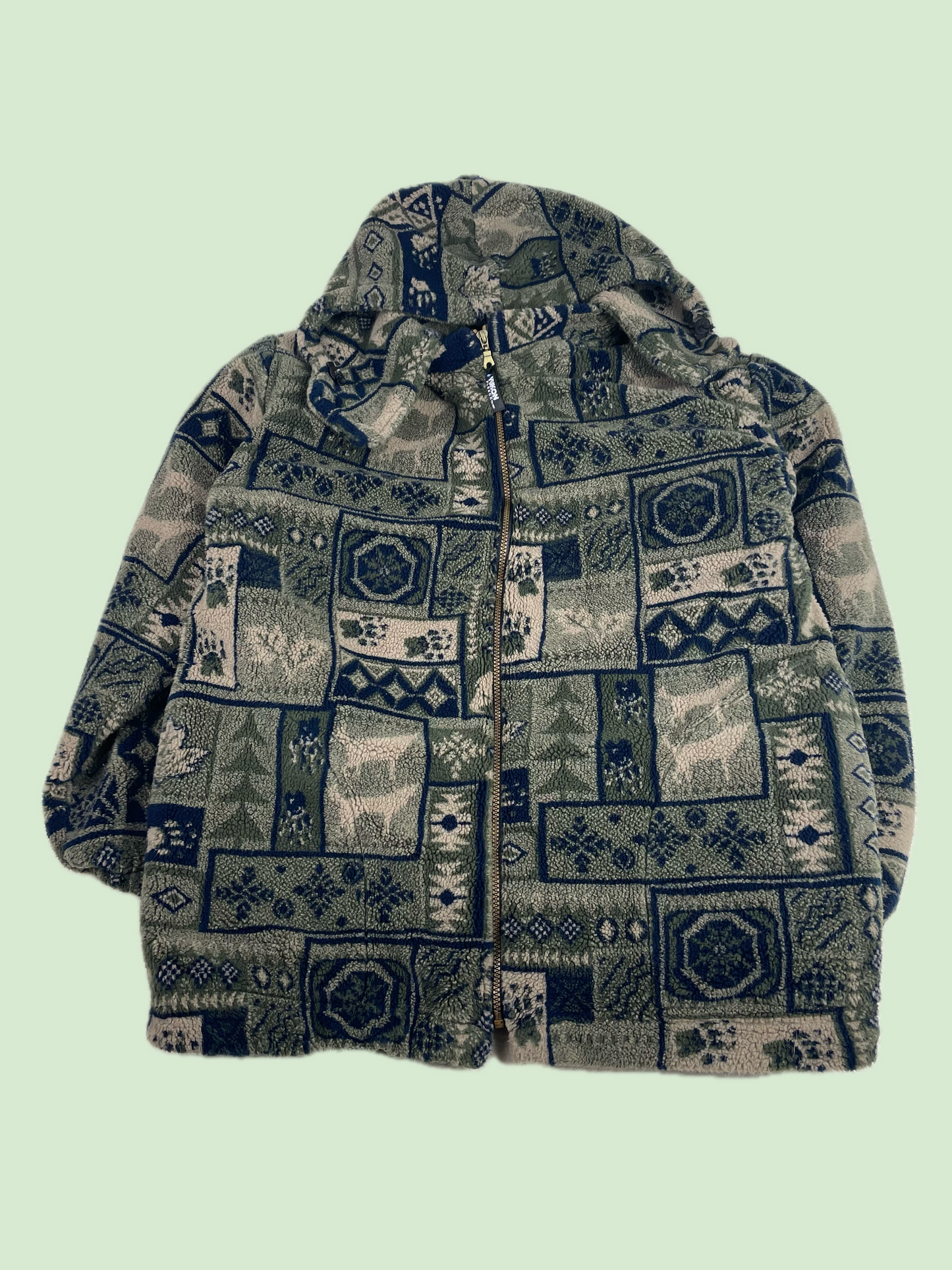 Vintage First Nation Patterned Sherpa Fleece Lined Hooded Jacket