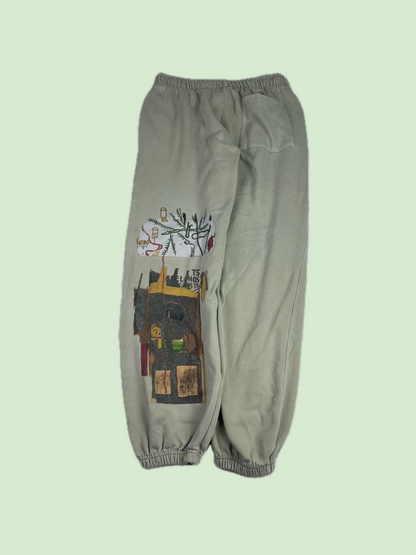 Jean Michel Basquiat Tan Graphic Art Jogger Sweatpants