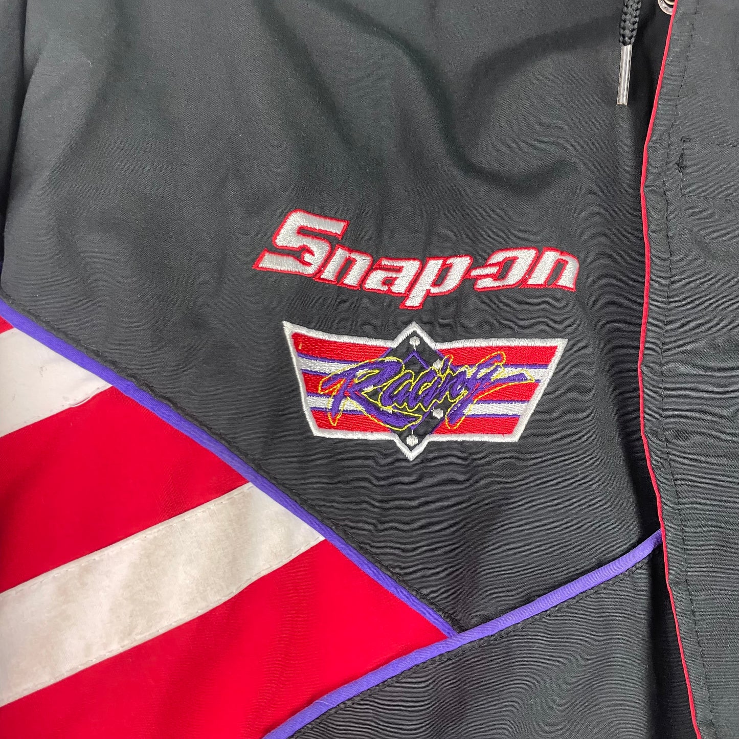 Snap-on Racing Embroidered Padded Jacket Checkerboard Sleeve