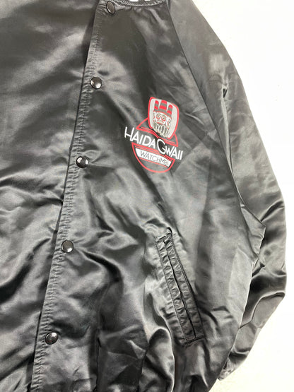 Vintage First Nations Haida Gwaii Black Satin Bomber Jacket