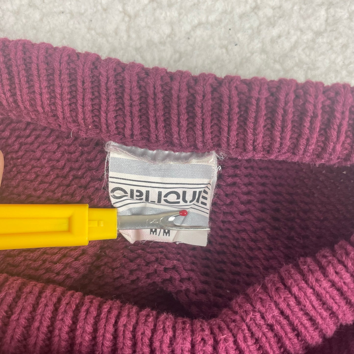 Vintage 3D Knit Texture Fisherman Wine Drop Shoulder Sweater