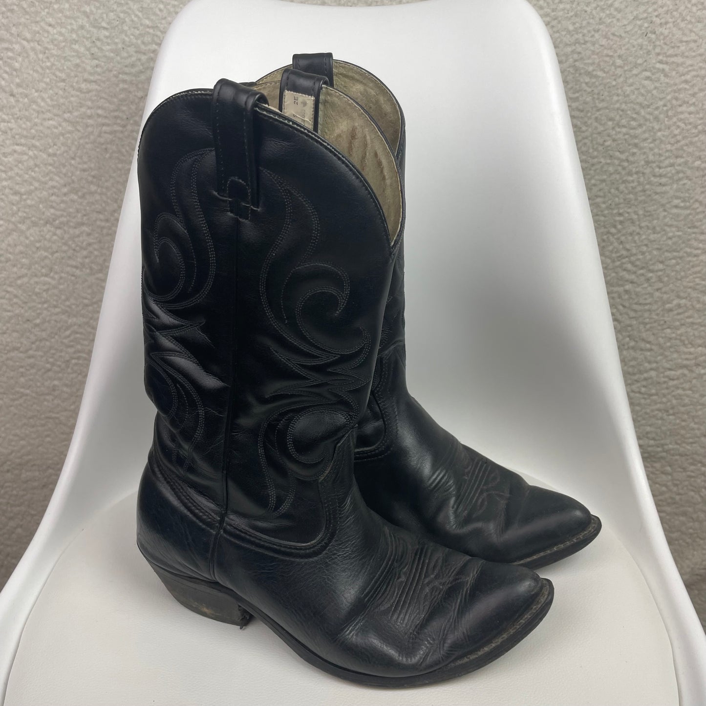Vintage Bull Rider Black Genuine Leather Cowboy Boots