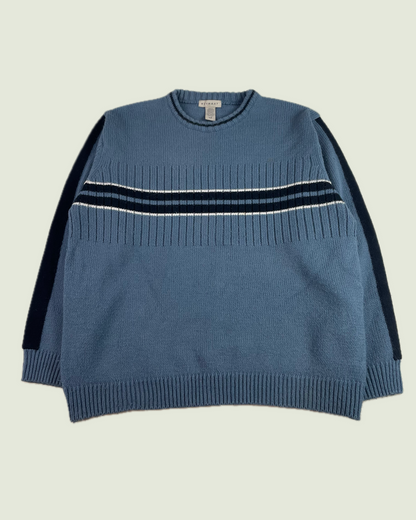 Vintage Stripe Ribbed Chunky Knit Blue Sweater