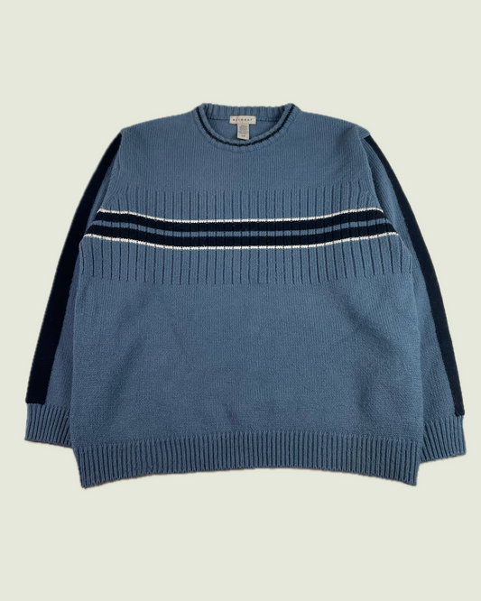 Vintage Stripe Ribbed Chunky Knit Blue Sweater