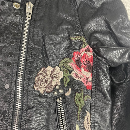 [BLANKNYC] Studded Floral Embroidered Faux Leather Moto Jacket