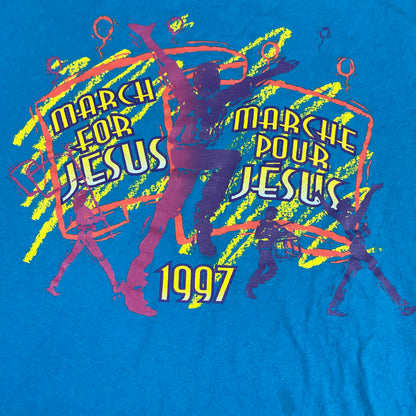 Vintage Blue March For Jesus Christian Single Stitch Graphic Shirt XL