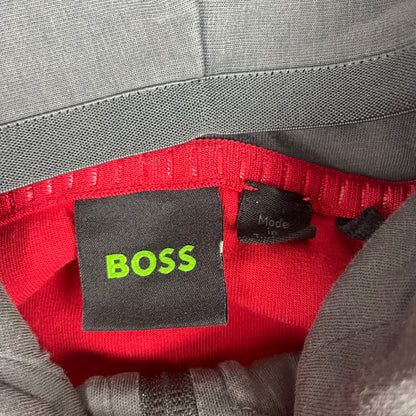 BOSS Red Grey Colorblock Striped Full Zip Hoodie L Minimalist Casual