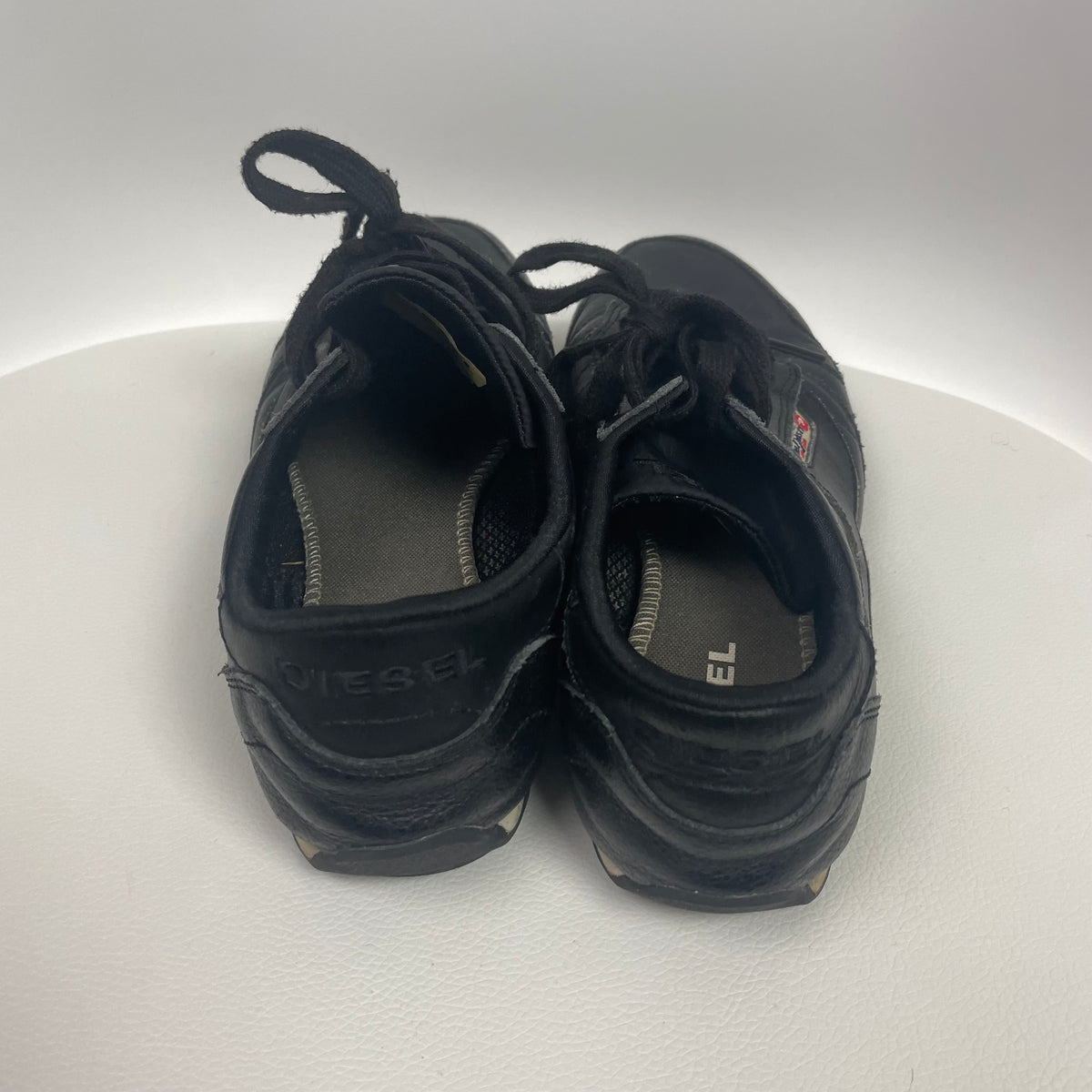 Y2K Diesel Black Leather Low Top Sneakers 7.5 Grunge Streetwear