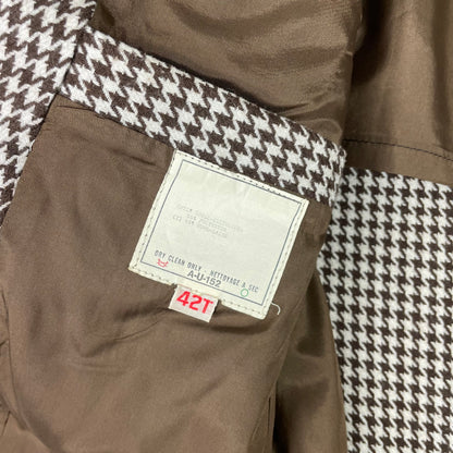 Vintage Wool Blend Brown White Houndstooth Blazer