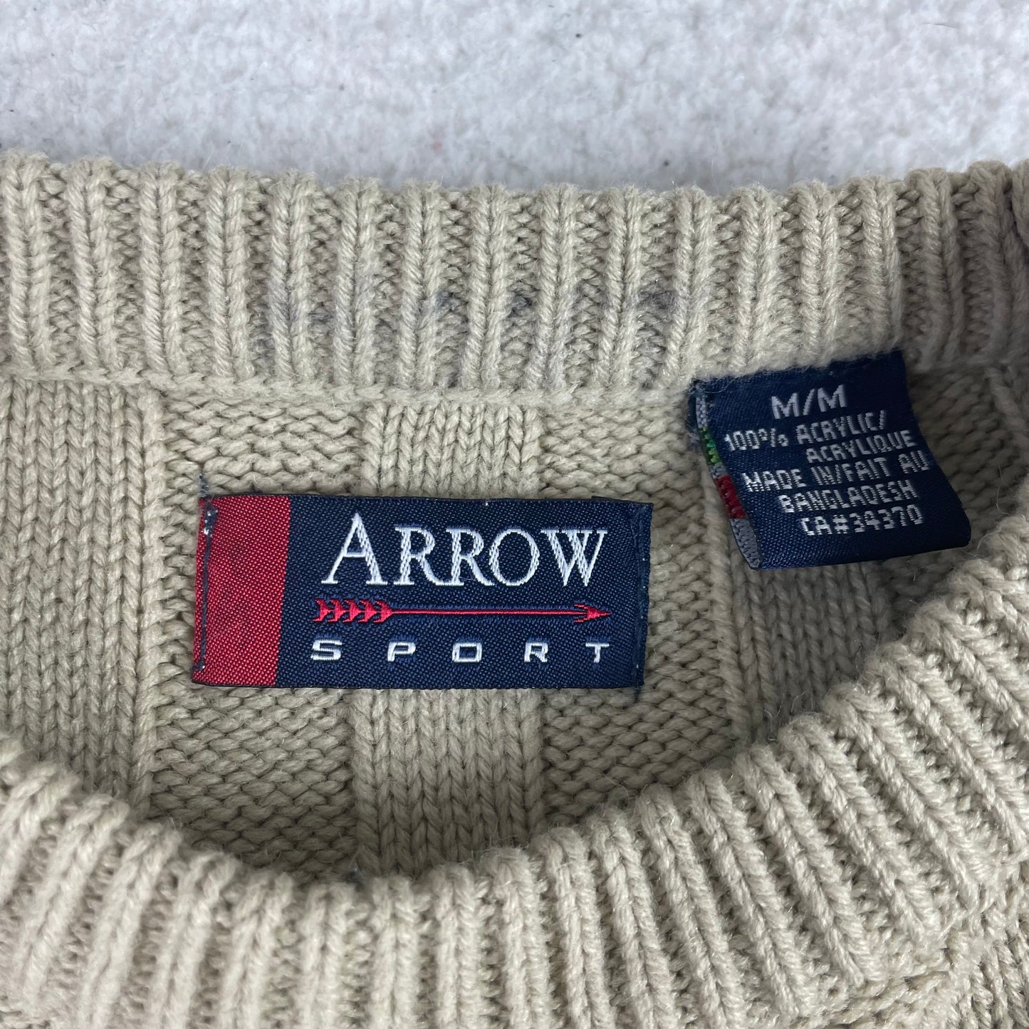 Vintage Arrow Stripe Ribbed Chunky Knit Biege Sweater