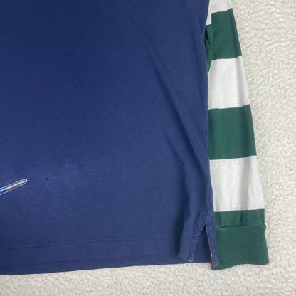Polo Ralph Lauren Bleecker Hooded Rugby Shirt Navy Green Striped Sleeves Crest