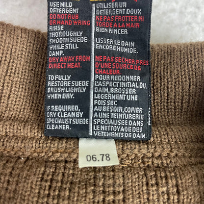 Vintage St Michael Brown Ribbed Suede Trim Zip Up Sweater 42