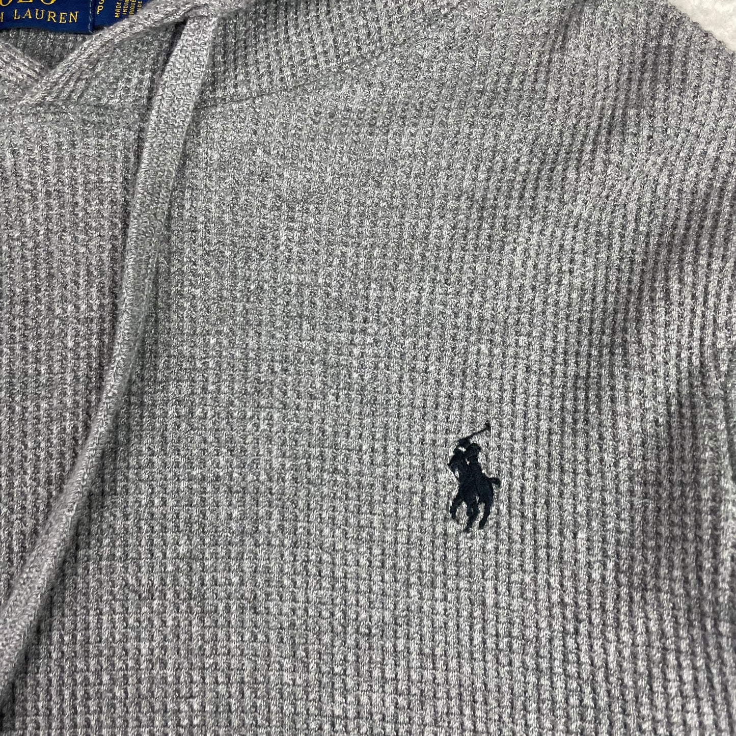 Polo Ralph Lauren Grey Waffle Knit Thermal Hoodie Embroidered Pony