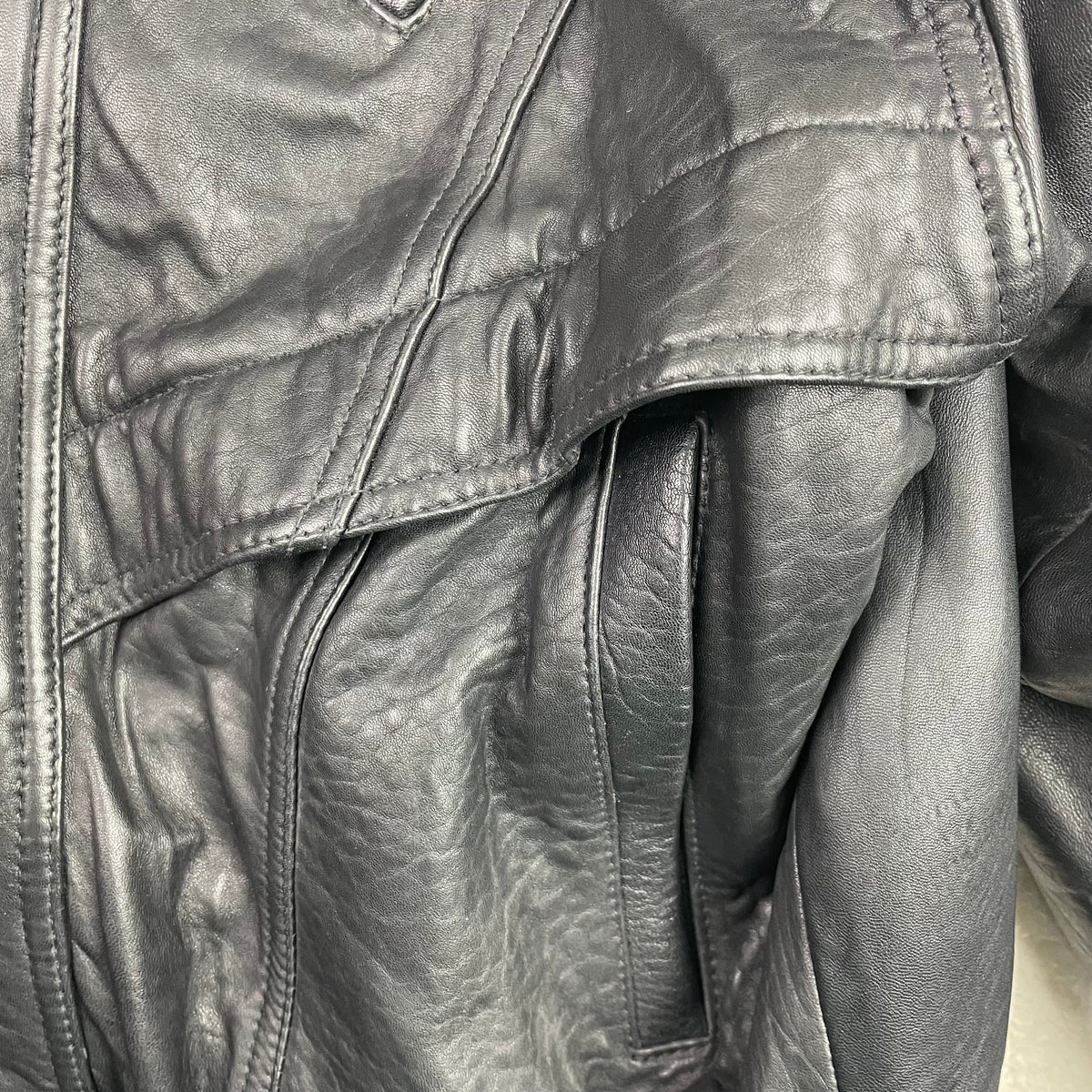 Vintage YES Black Genuine Leather Bomber Jacket L Mob Minimalist